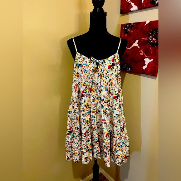 Ariat Colorful Floral & Aviary Spaghetti Strap A line Dress, size Large - Picture 1 of 8